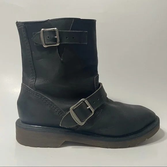 Rare Vintage Dr. Martens Motorcycle Boots Buckles Made in England 5 Black - Picture 5 of 15